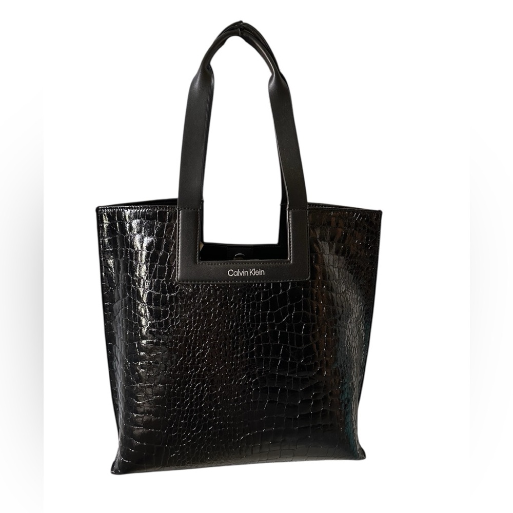 Calvin Klein Black Glossy Bette Tote Bag